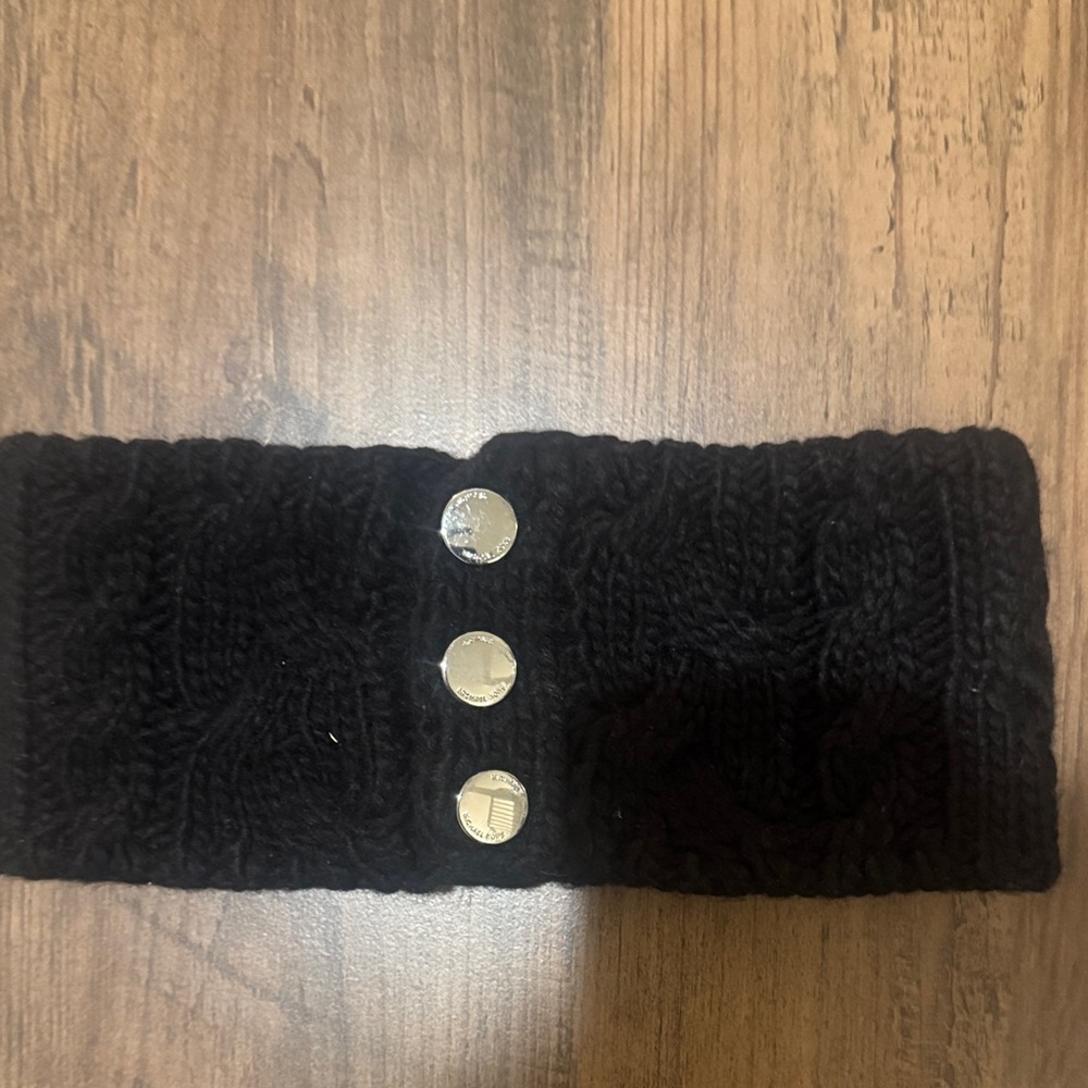 MICHAEL Michael Kors Black Knit Headband with Silver Buttons